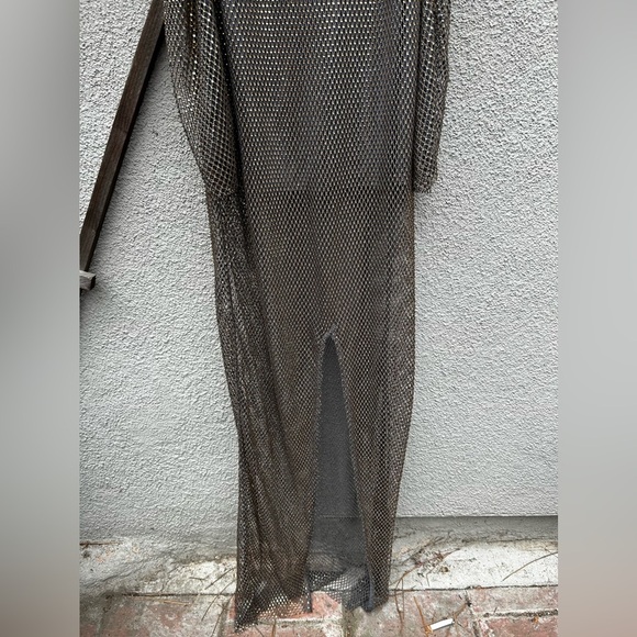 H&M Studio 2023 Rhinestone-Embellished Off-the-Shoulder Dress Charcoal gray/gold - Picture 14 of 16